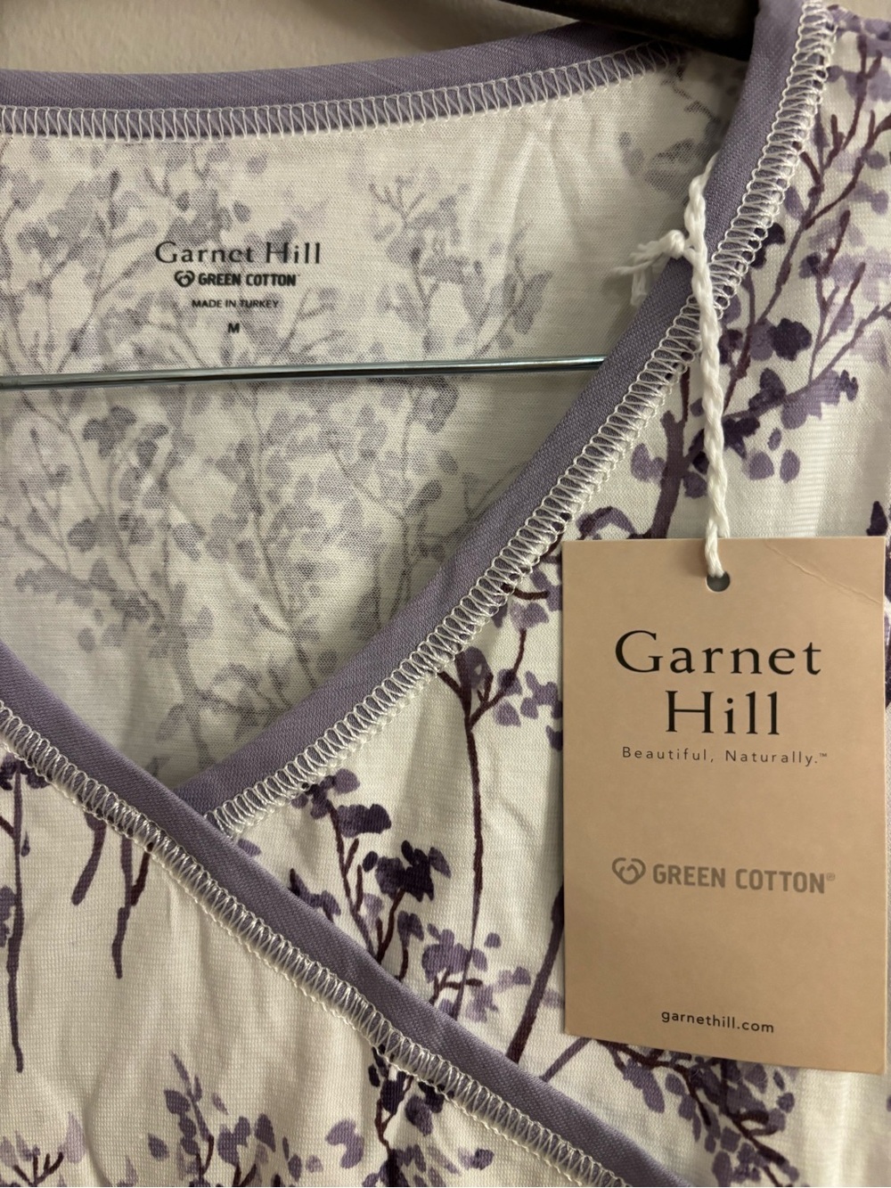 Garnet Hill White Pajama Set With Lavender Botanical Print - Picture 3 of 7